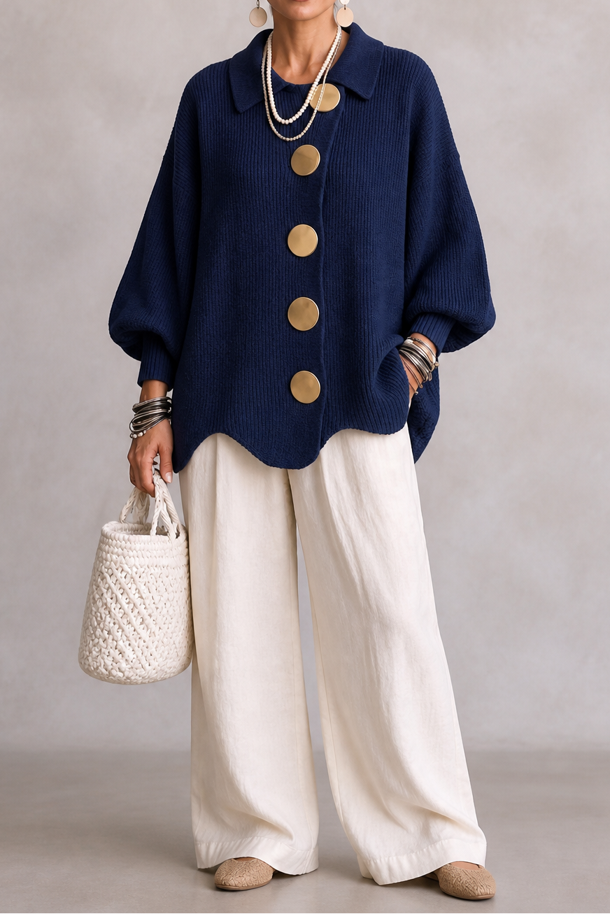 Cardigan ample à ourlet festonné et boutonnage
