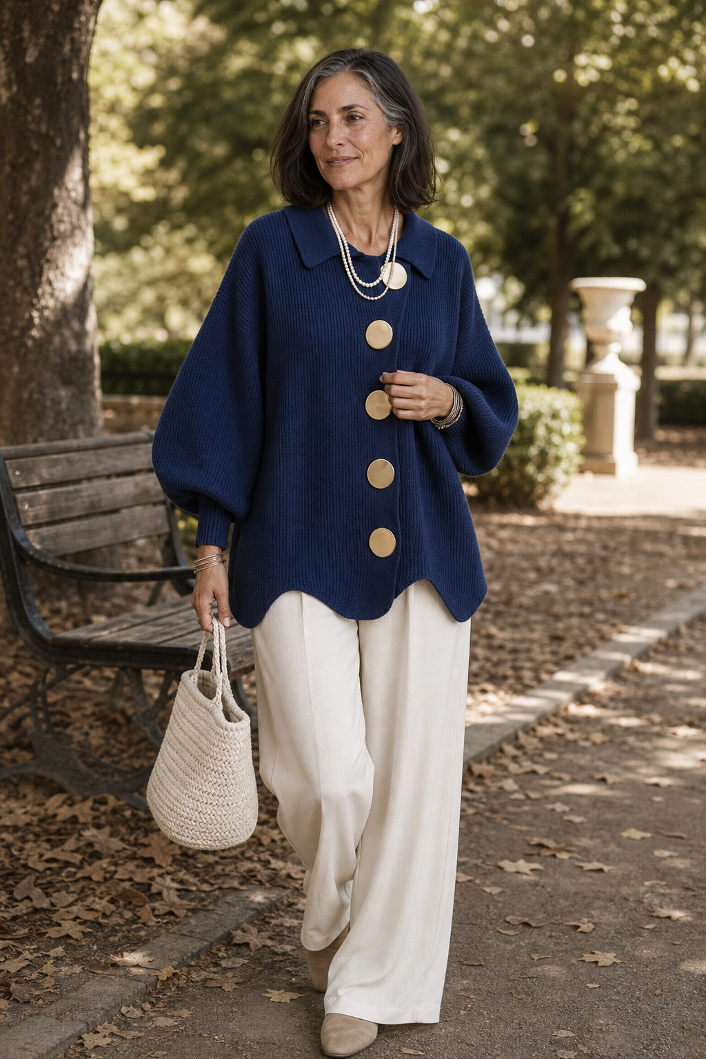 Cardigan ample à ourlet festonné et boutonnage