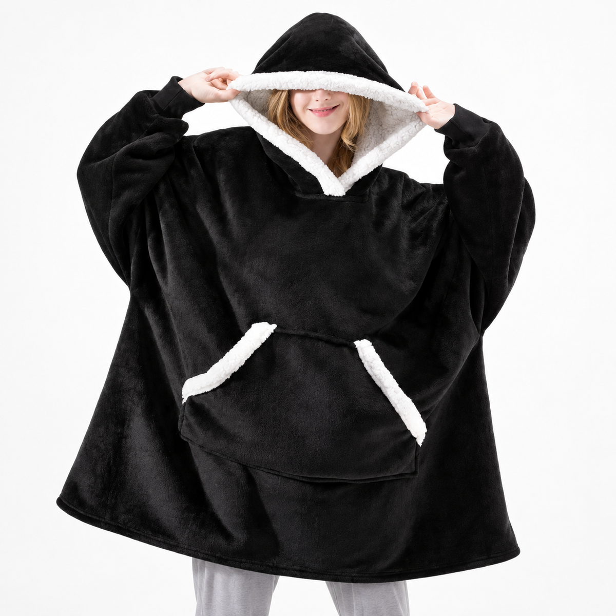 Sweat à capuche oversize douillet doublé de sherpa