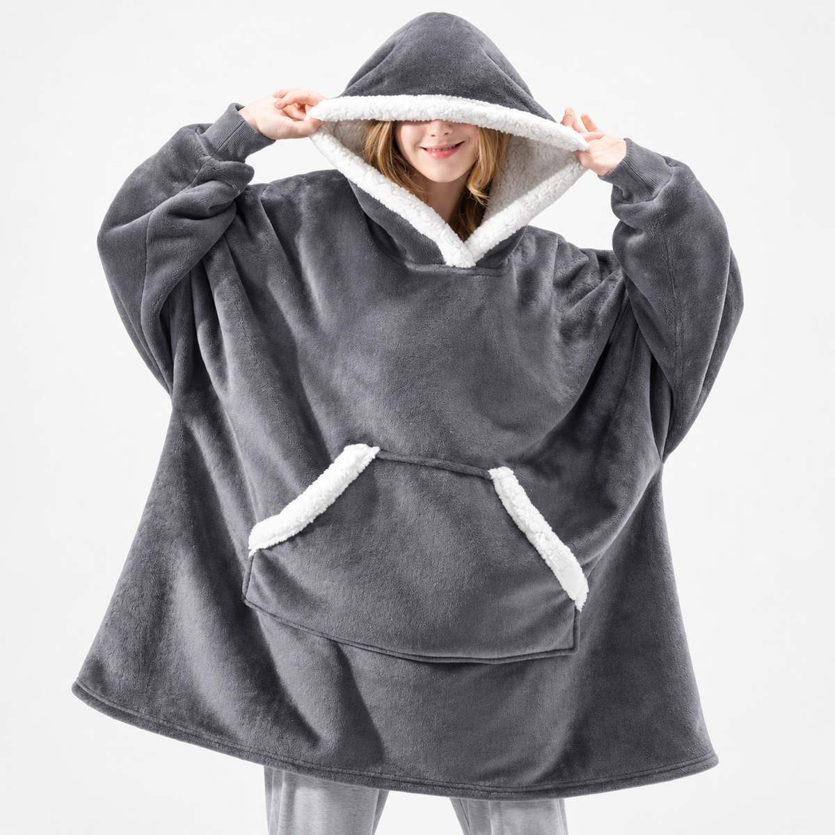 Sweat à capuche oversize douillet doublé de sherpa