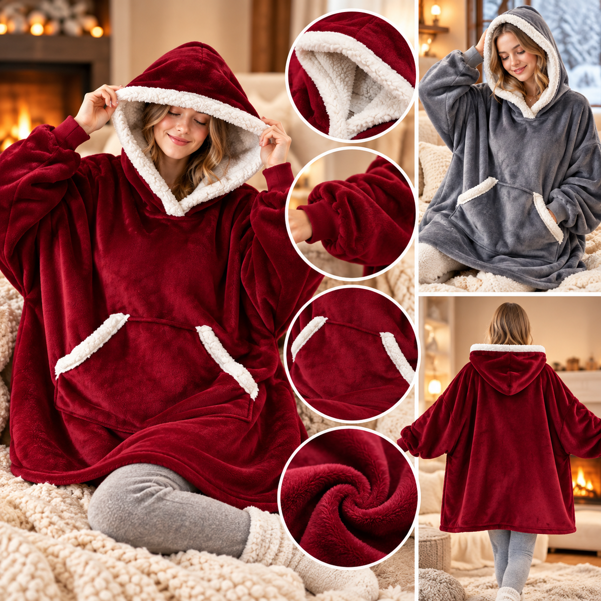 Sweat à capuche oversize douillet doublé de sherpa