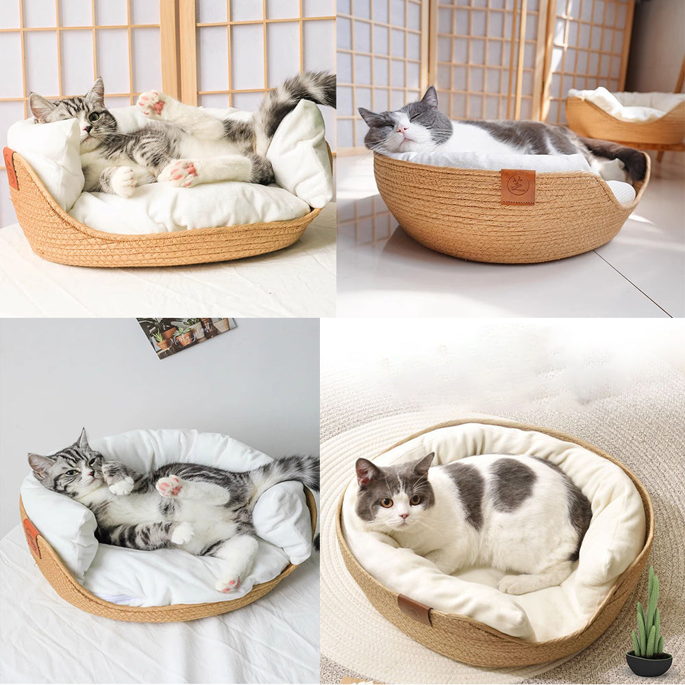 Paper Rope Cat Bed with Washable Cover