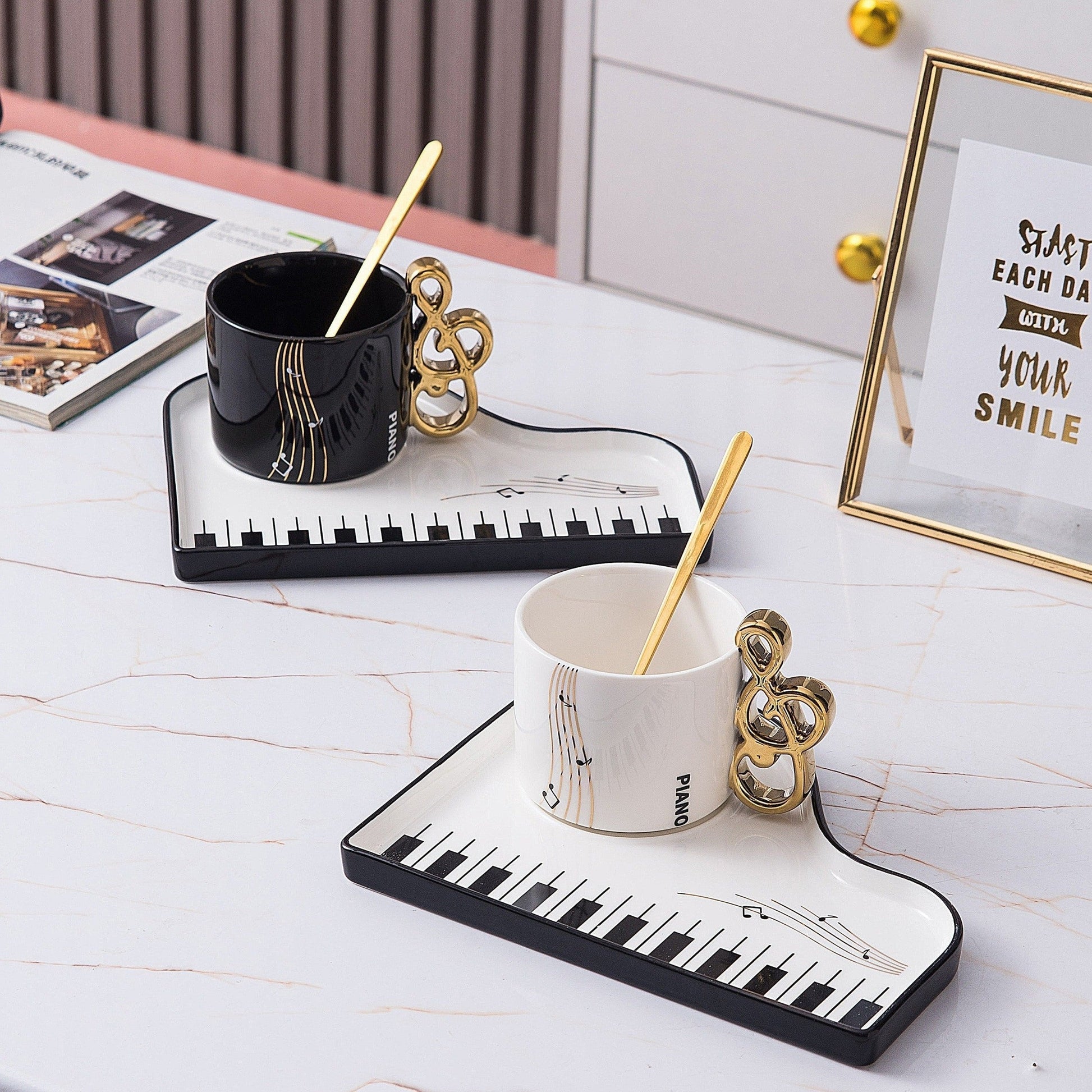 Pianissimo of Taste – Elegant Cup and Tray Set for Music Lovers