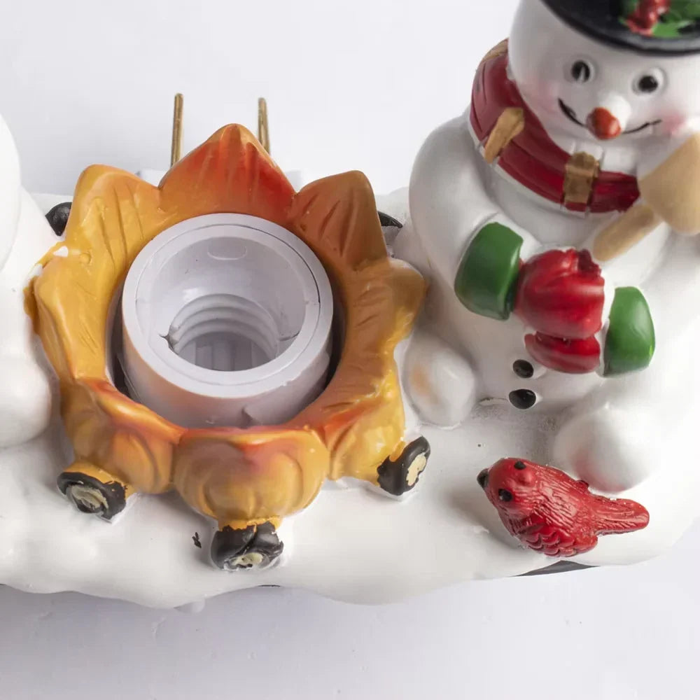 Veilleuse de Noël bonhomme de neige avec feu de camp, à brancher