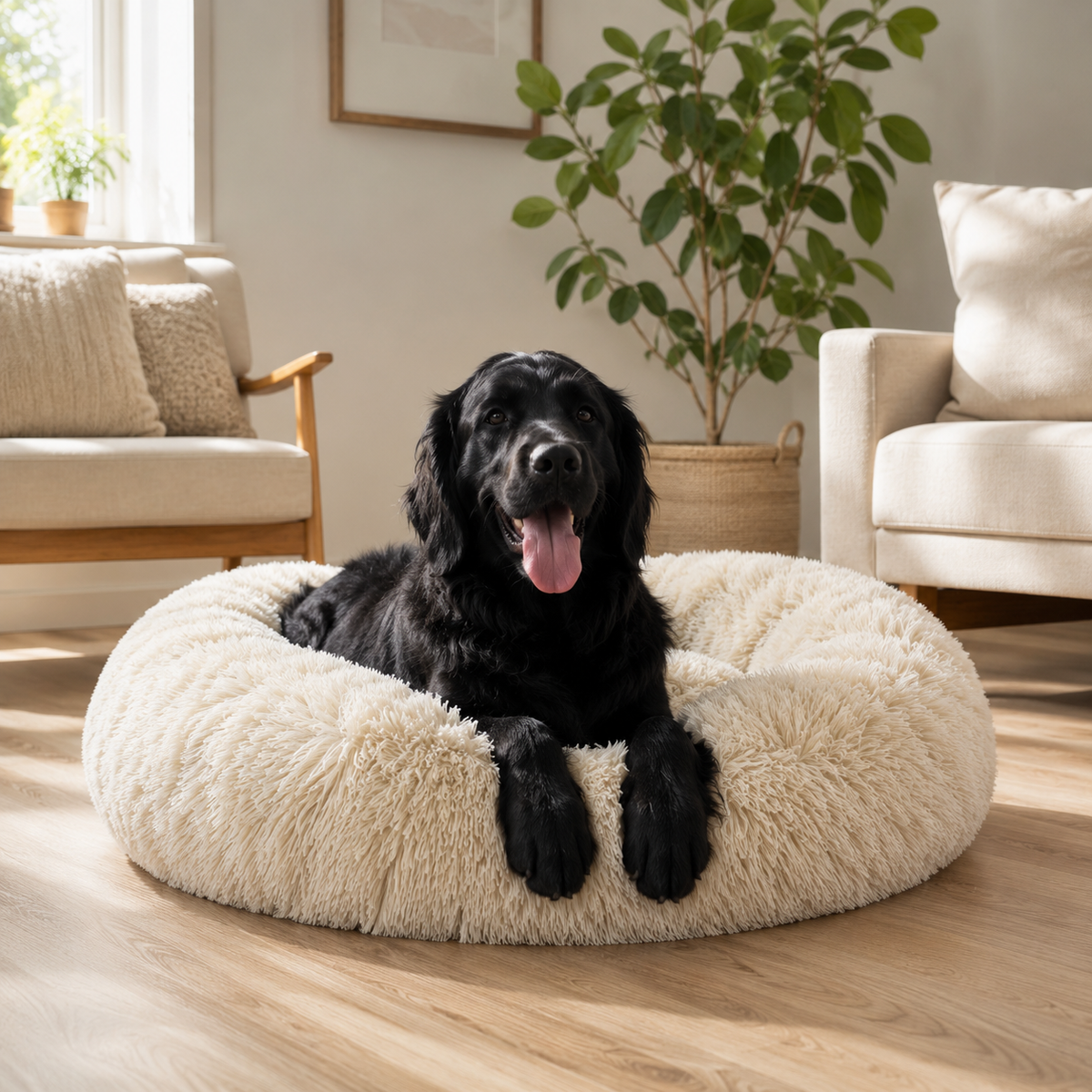 Plush Calming Dog Bed – Machine-Washable, Cozy Design