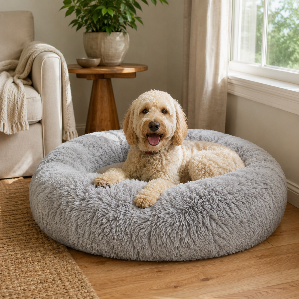Plush Calming Dog Bed – Machine-Washable, Cozy Design