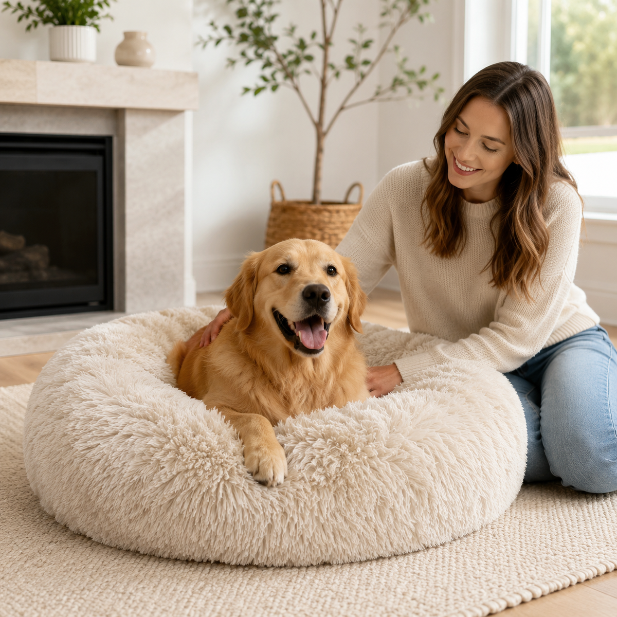 Plush Calming Dog Bed – Machine-Washable, Cozy Design