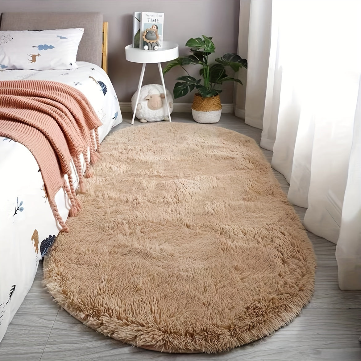 Tapis ovale moelleux – tapis doux et élégant pour la décoration de la chambre et du salon