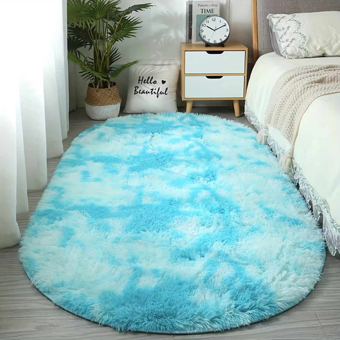 Tapis ovale moelleux – tapis doux et élégant pour la décoration de la chambre et du salon