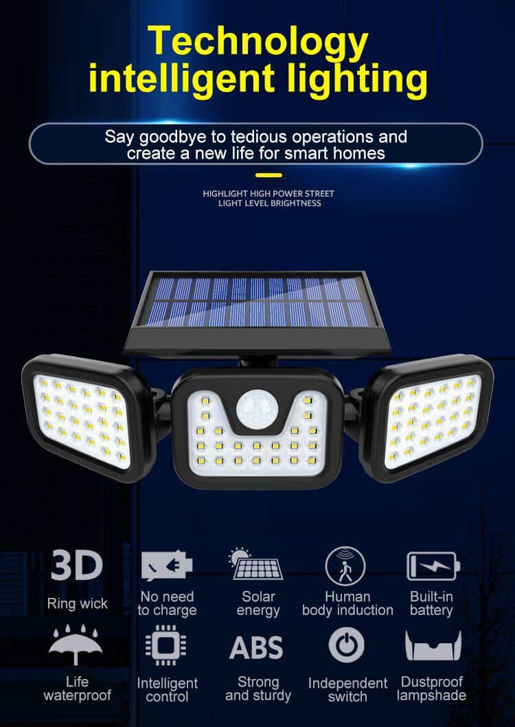 Powerful Solar LED Light with 3 Spotlights and Motion Sensor