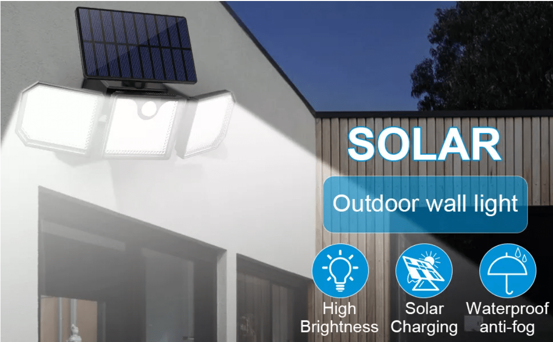 Powerful Solar LED Light with 3 Spotlights and Motion Sensor