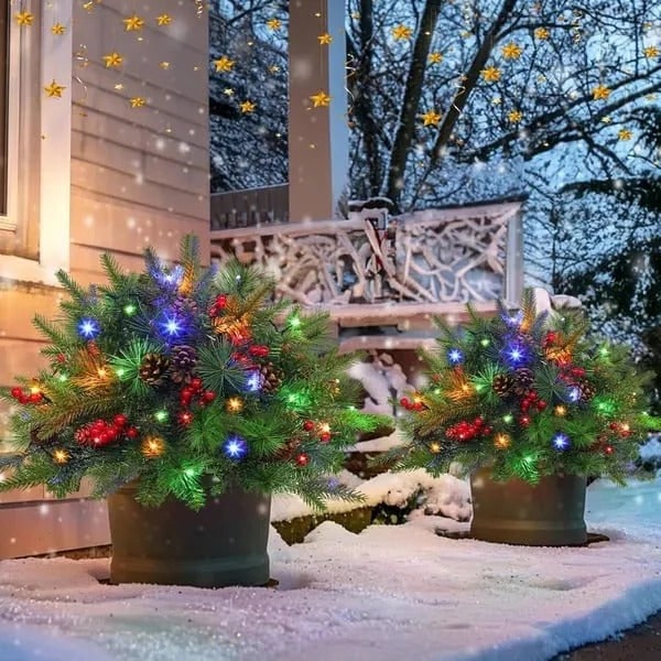 Garniture d’urne de Noël artificielle prééclairée à LED, composition de fête