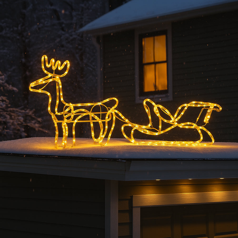 Renne et traîneau avec lumières à LED - 120 cm