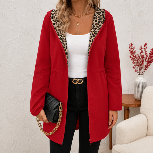 Manteau à capuche réversible à imprimé léopard