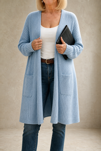 Ribbed Open-Front Long Duster Cardigan