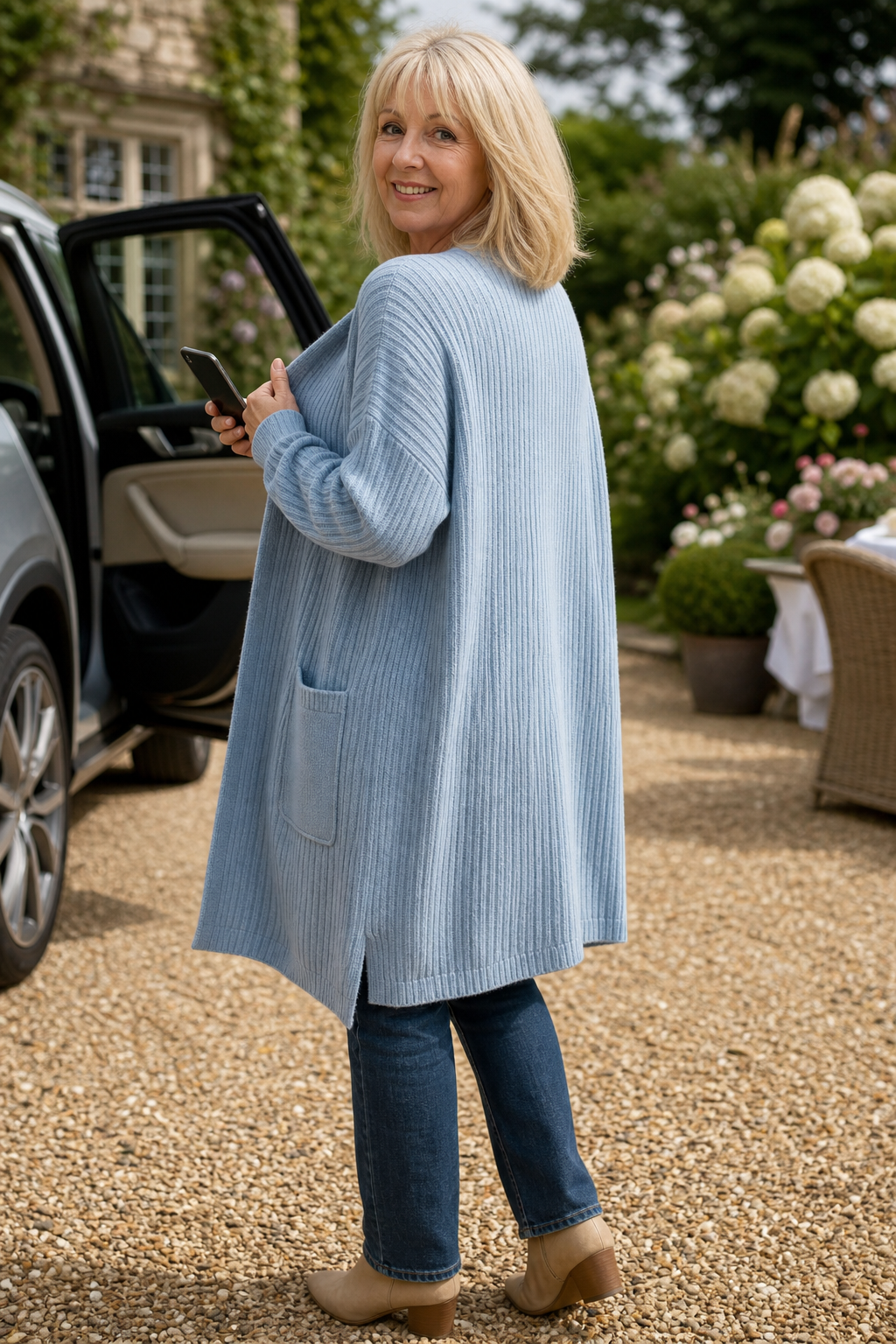 Ribbed Open-Front Long Duster Cardigan