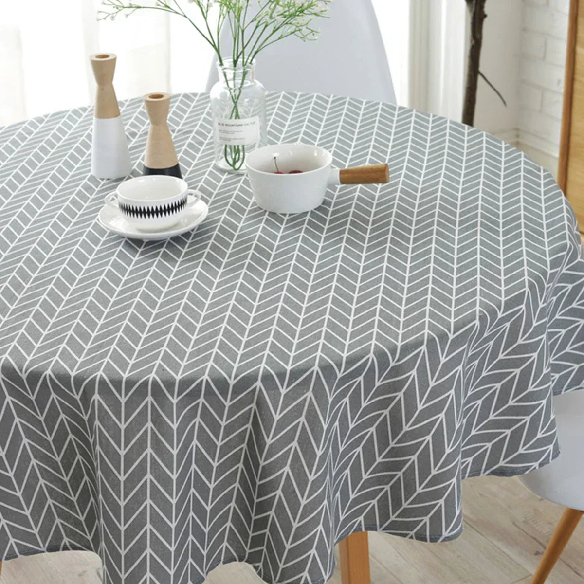 Round Tablecloth with Herringbone Pattern for Stylish Table Decor