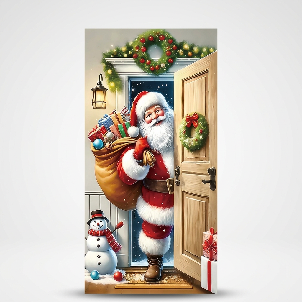 Housse de porte de Noël avec le père Noël et des rennes