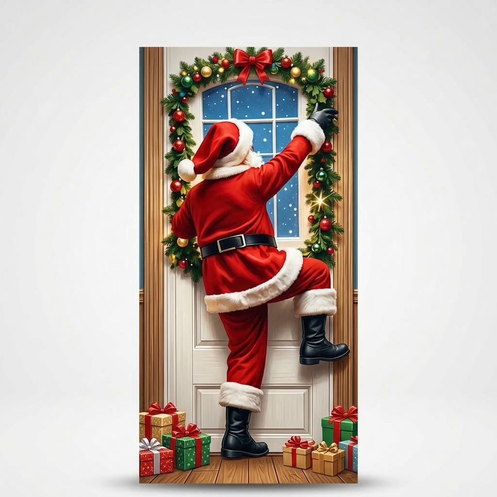 Housse de porte de Noël avec le père Noël et des rennes