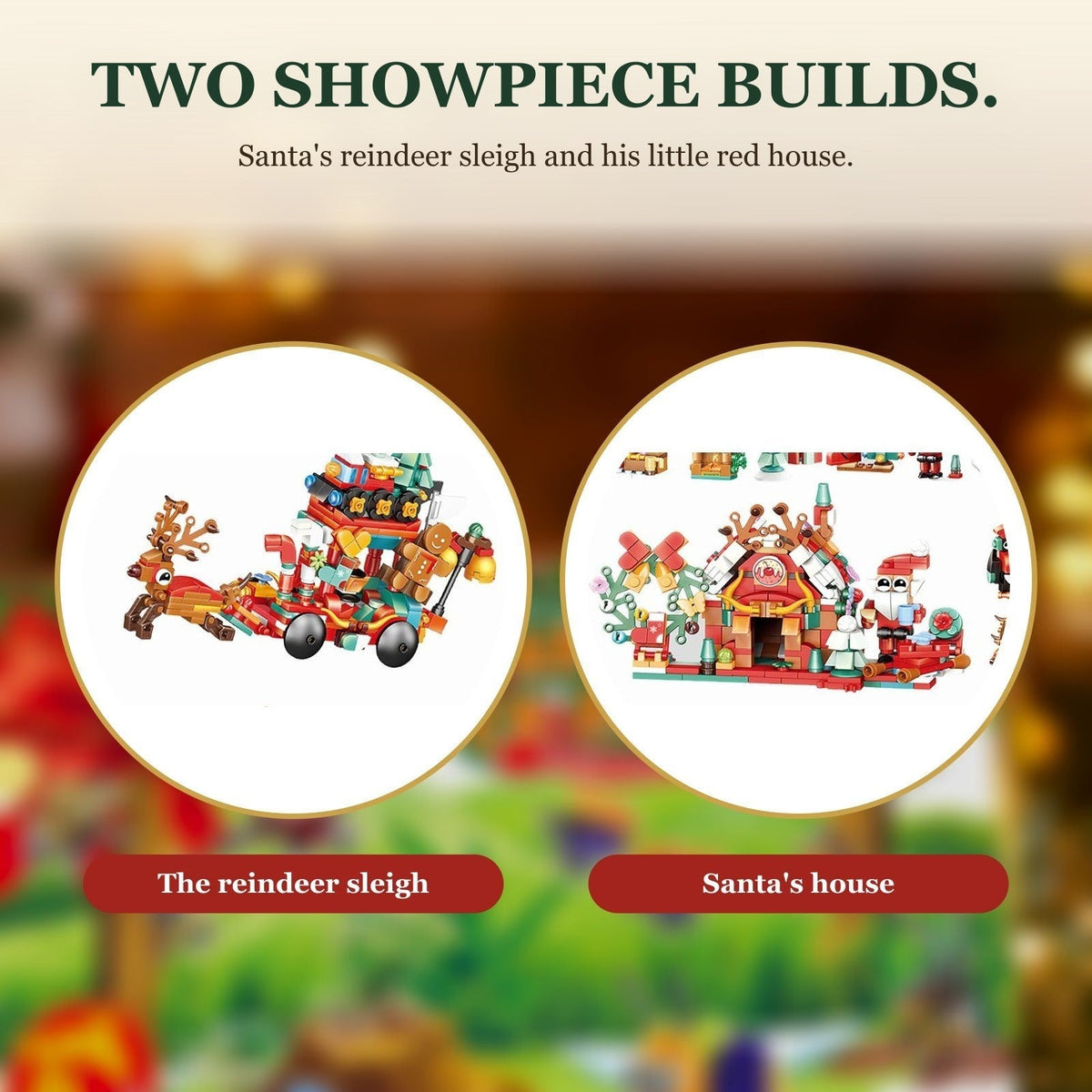 Christmas Village Building Block Advent Calendar, Santa's Reindeer Sleigh and House