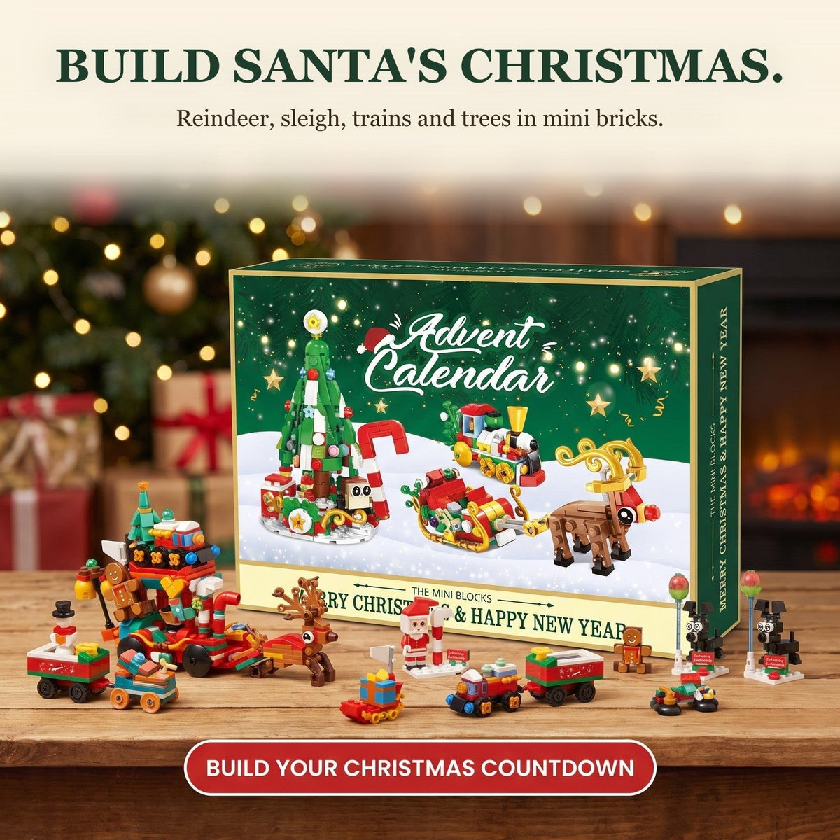 Christmas Mini Building Blocks Advent Calendar, Santa's Sleigh, Trains and Village