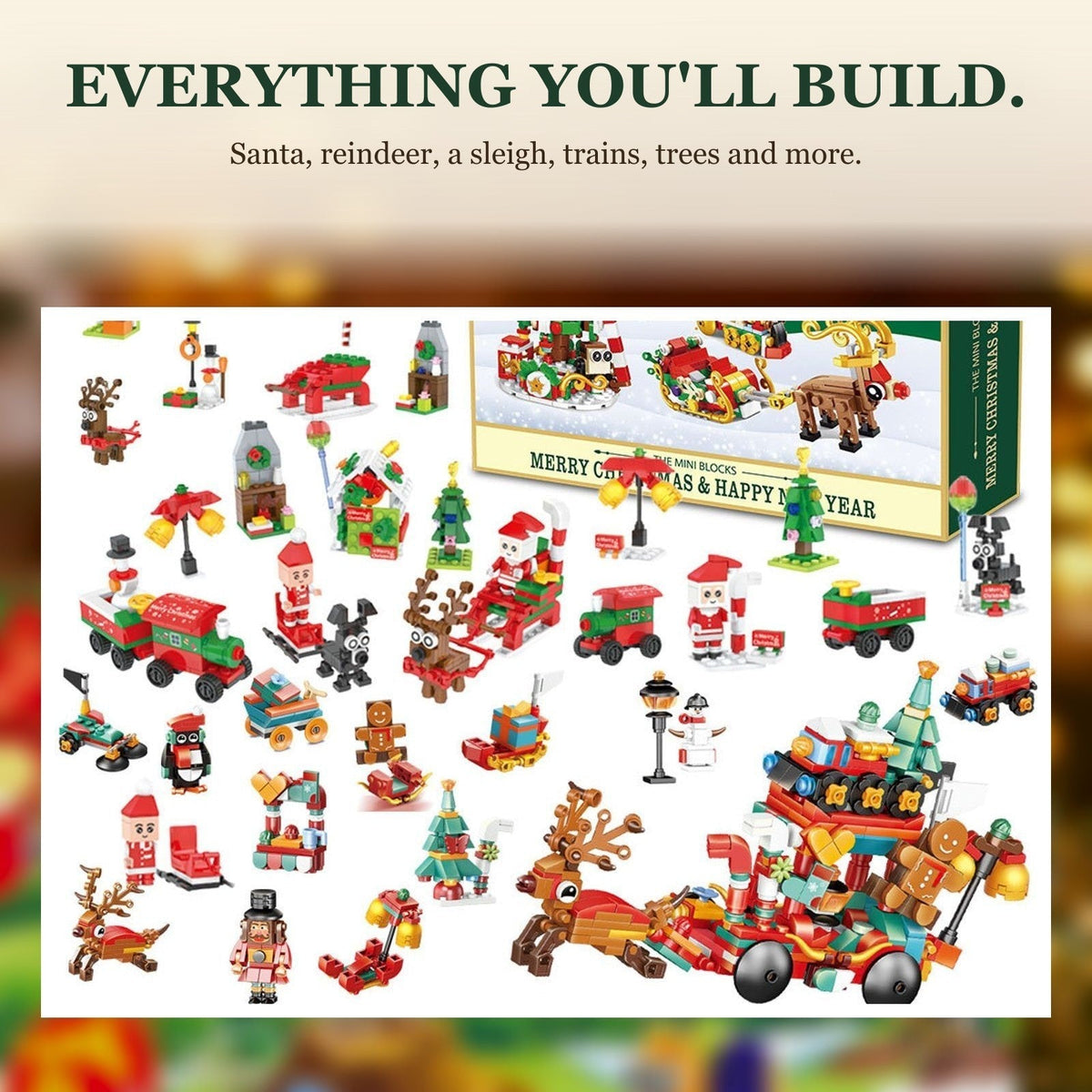 Christmas Mini Building Blocks Advent Calendar, Santa's Sleigh, Trains and Village