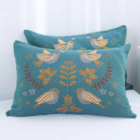 Taies d'Oreiller en Mousseline de Coton avec Motif Oiseaux & Fleurs (Lot de 2)