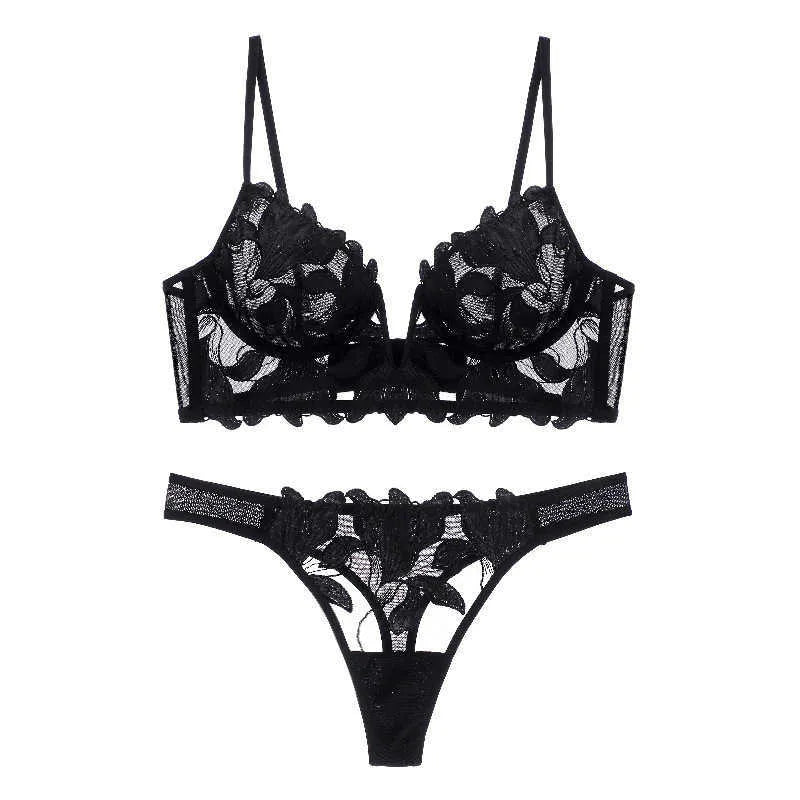 Ensemble de lingerie en dentelle française sexy avec décolleté en V plongeant