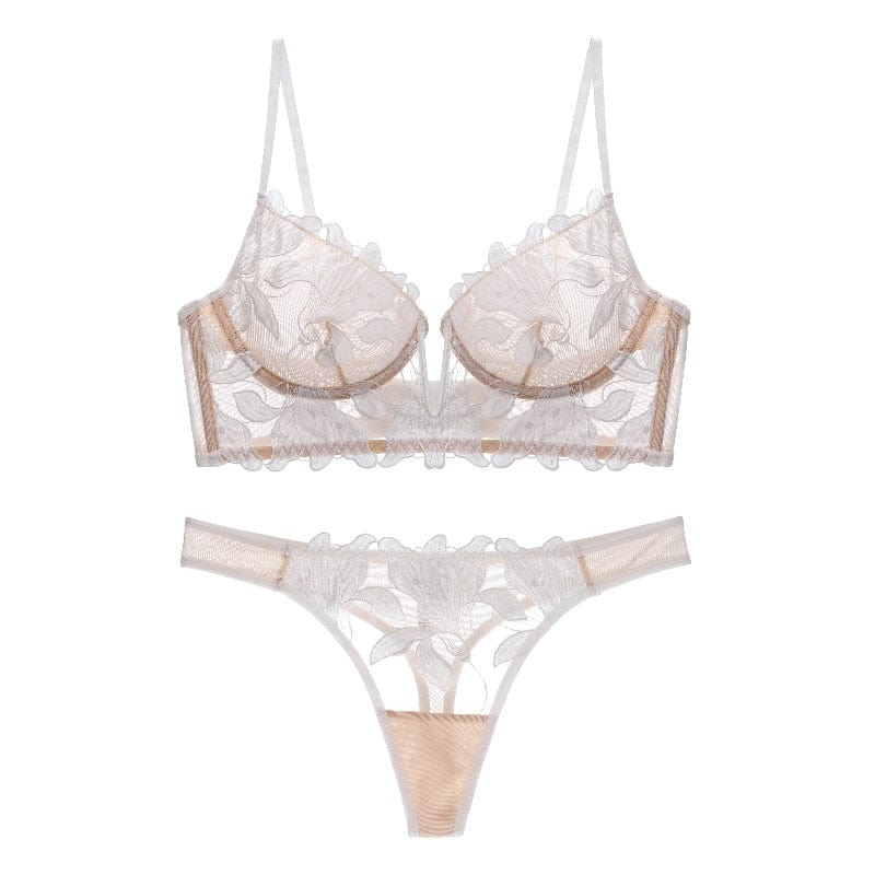 Ensemble de lingerie en dentelle française sexy avec décolleté en V plongeant