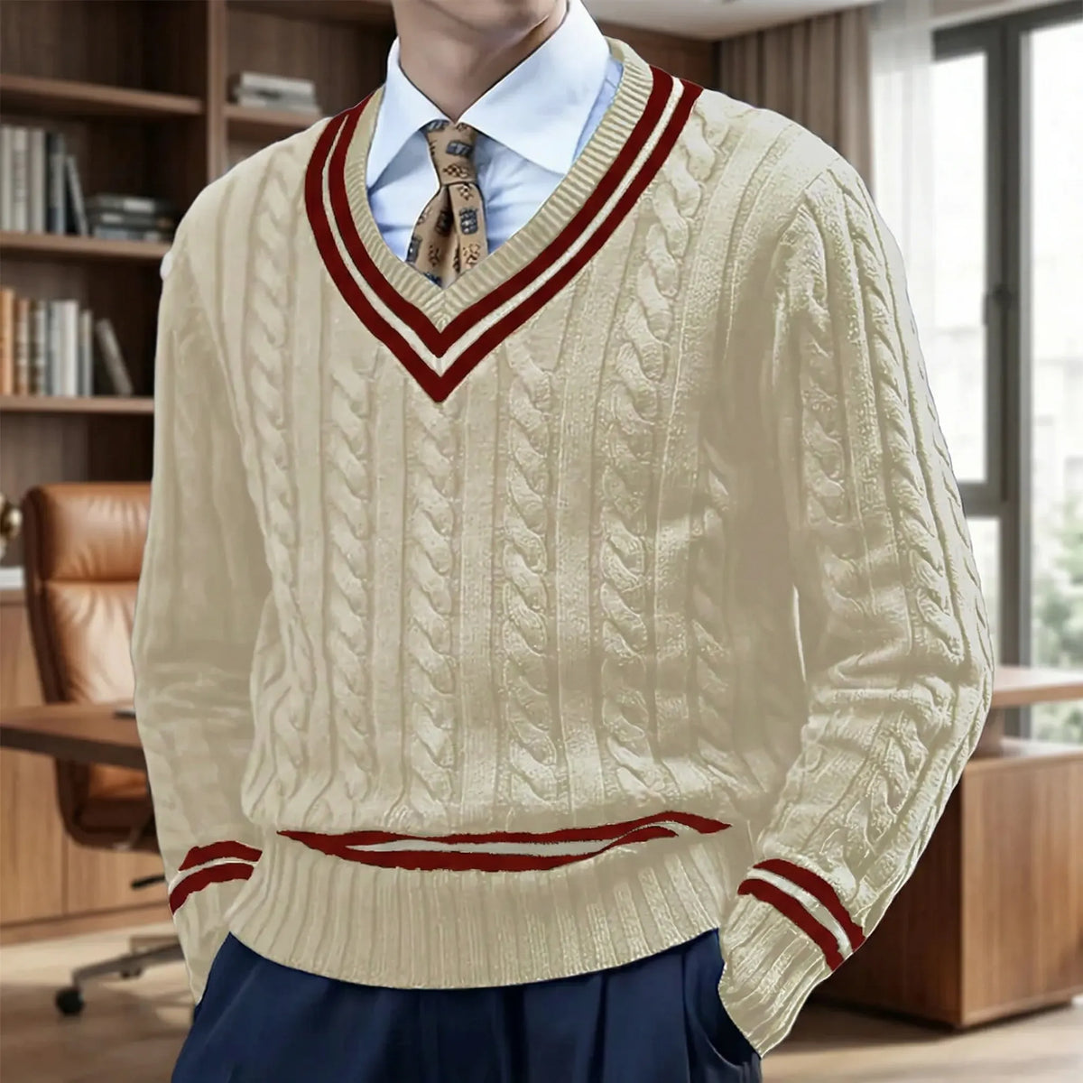 Pull ajusté à col en V
