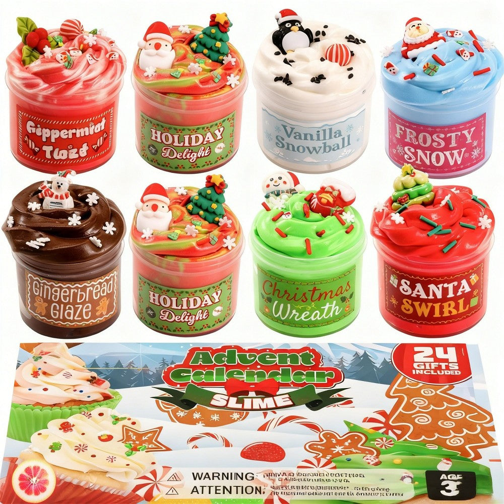 Slime Advent Calendar Box with 8 Jars and 16 Add-On Packs of Charms and Sprinkles for Holiday Mixing