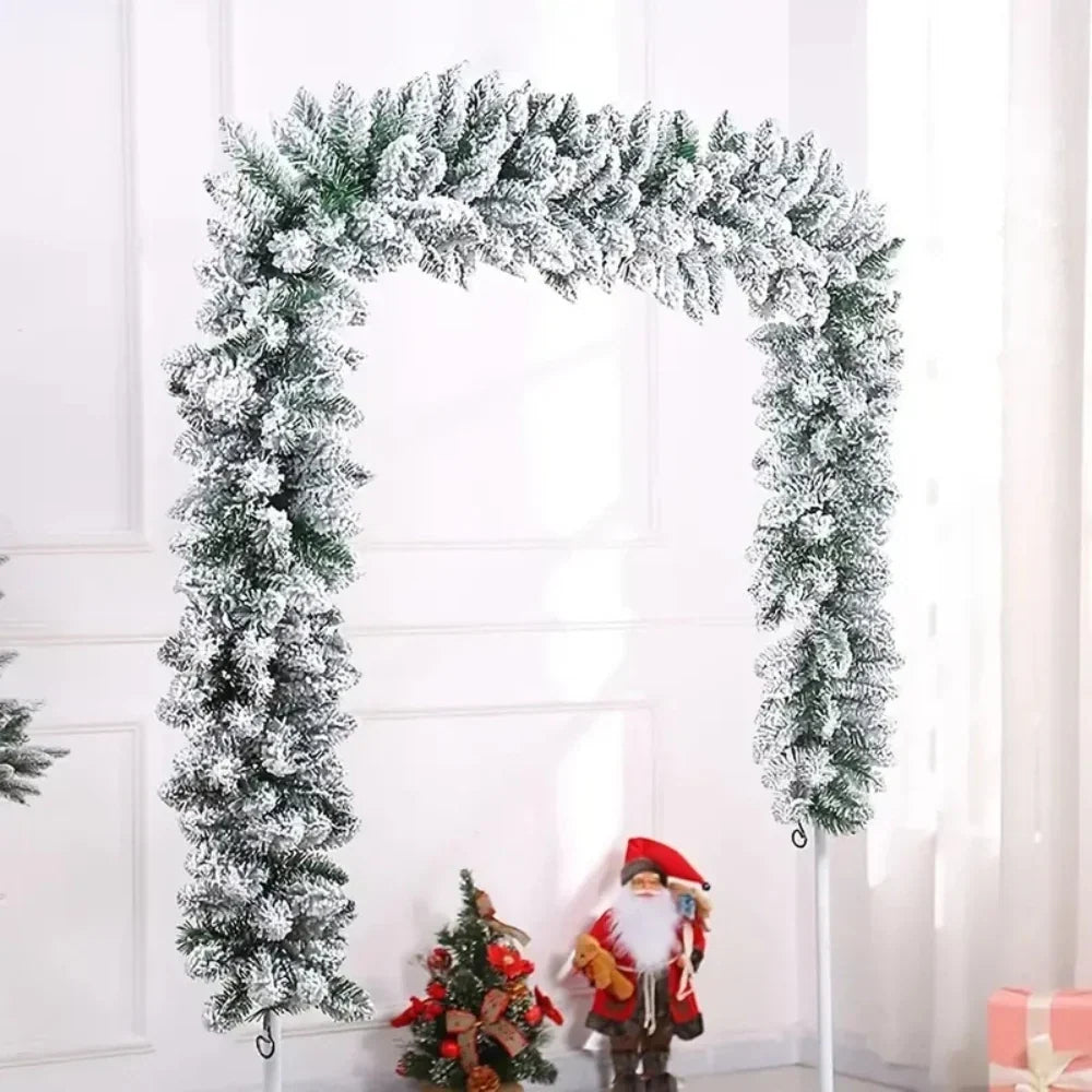 Snow-Flocked Artificial Christmas Garland for Stairs and Fireplace with Bendable Wire