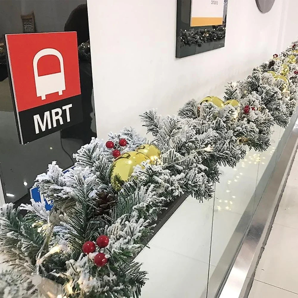 Snow-Flocked Artificial Christmas Garland for Stairs and Fireplace with Bendable Wire