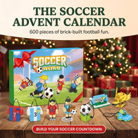 Soccer Building Block Advent Calendar, 600 Pieces, Players, Goal and Trophies to Hang
