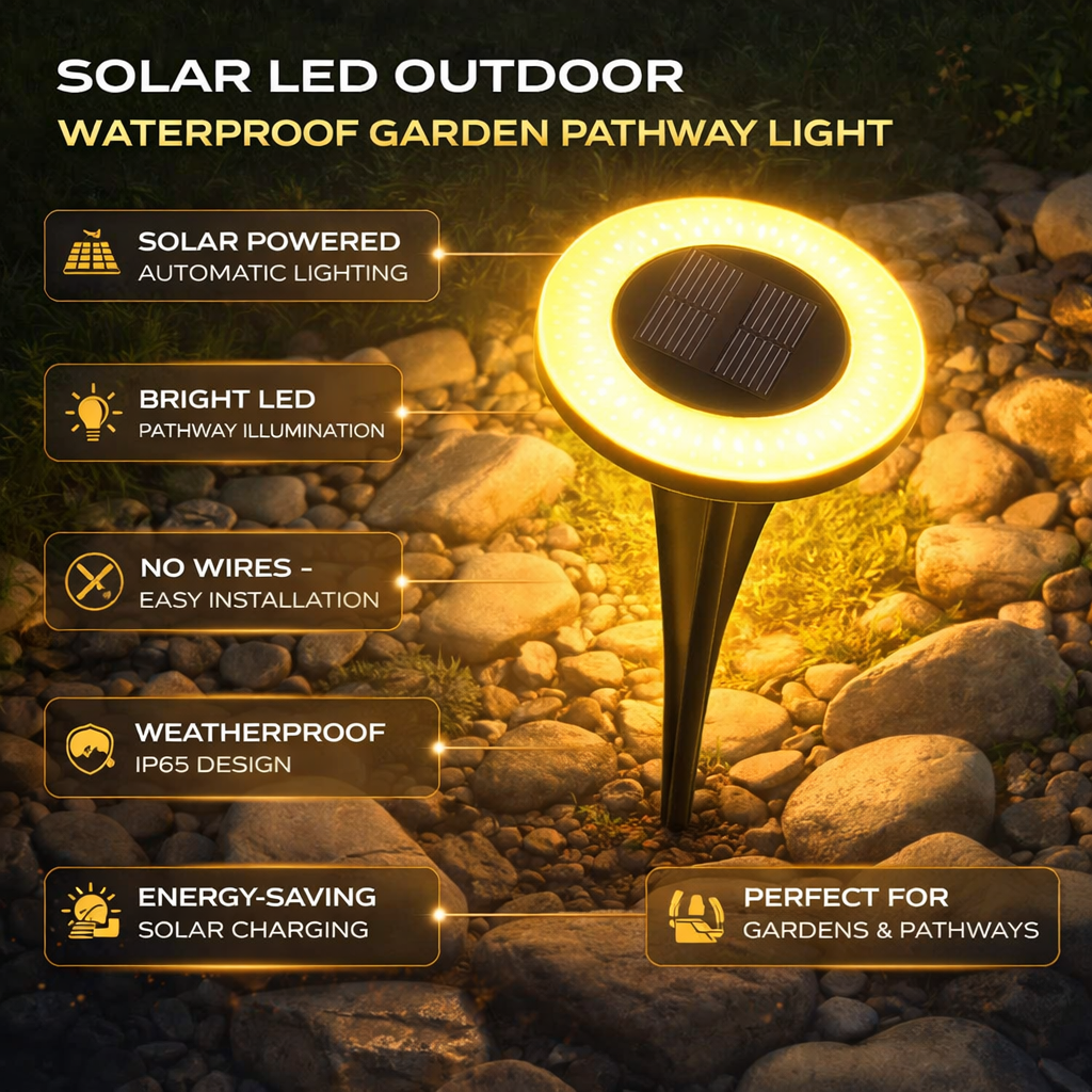 Éclairage solaire LED pour allée — conception étanche tous temps