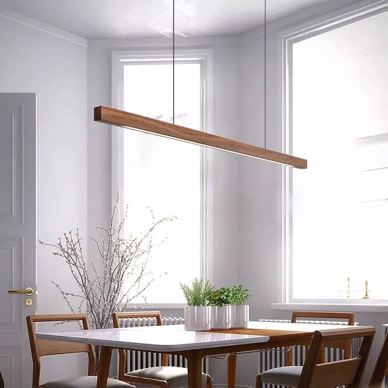 SolaraWood Adjustable Height LED Pendant Light for Dining Rooms