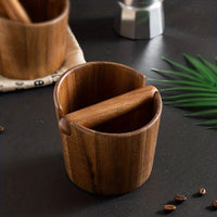Contenedor de Posos de Espresso de Madera con Barra Golpeadora