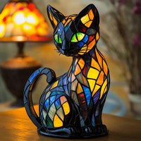 Lampe de Table en Vitrail en Forme de Chat avec Éclairage LED – 30-36 cm
