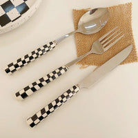 Stainless Steel Cutlery with Checkerboard Pattern
