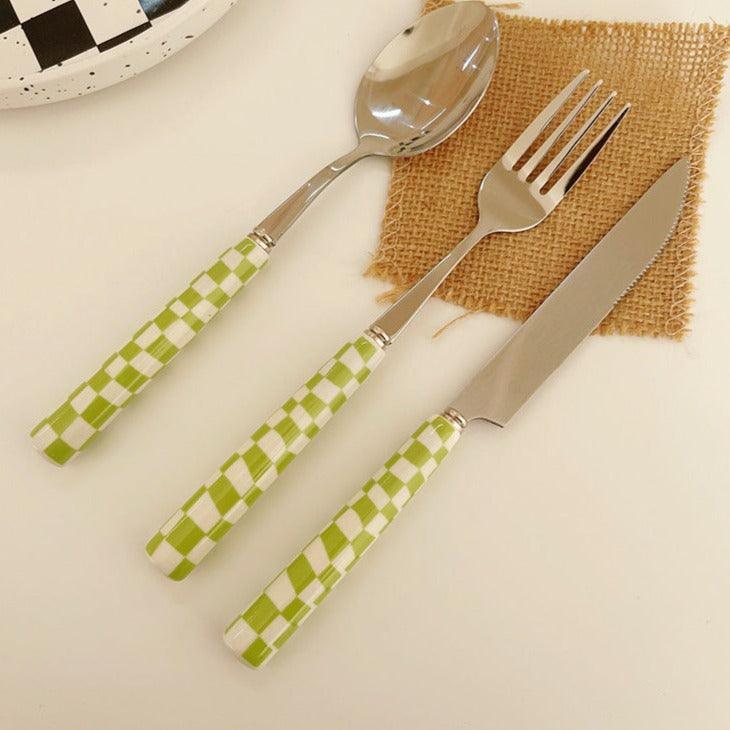Stainless Steel Cutlery with Checkerboard Pattern