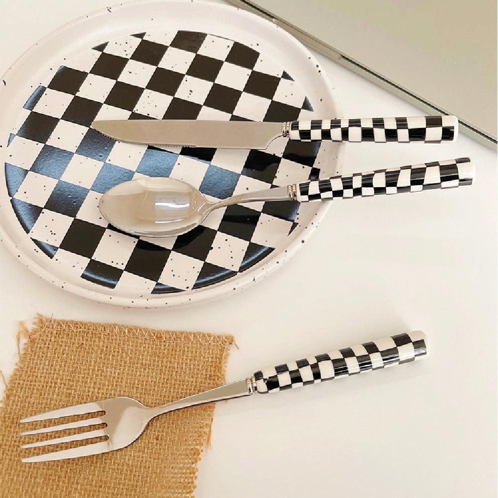 Stainless Steel Cutlery with Checkerboard Pattern
