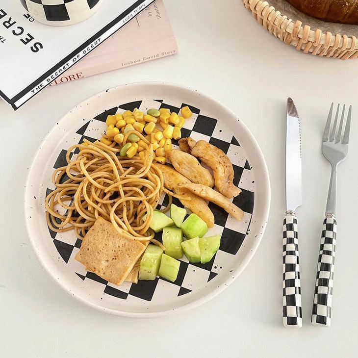 Stainless Steel Cutlery with Checkerboard Pattern