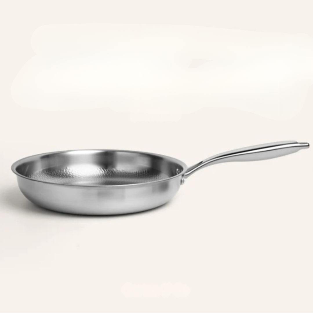 Stainless Steel Frying Pan with Hammered Interior and Induction Base