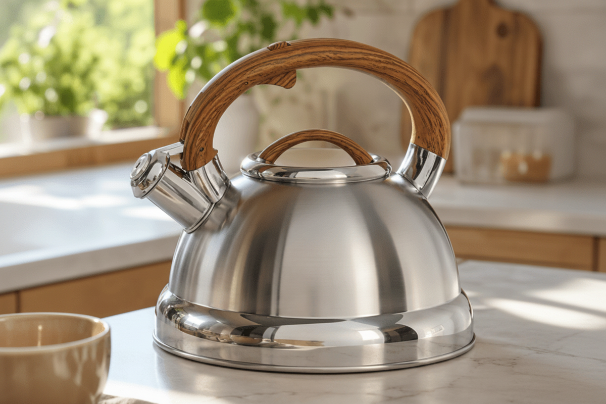 Bouilloire sifflante en acier inoxydable — conception durable et versement fluide