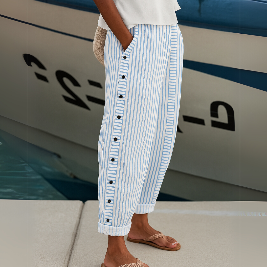Pantalon rayé à boutons