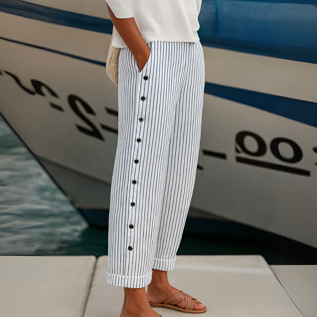 Pantalon rayé à boutons