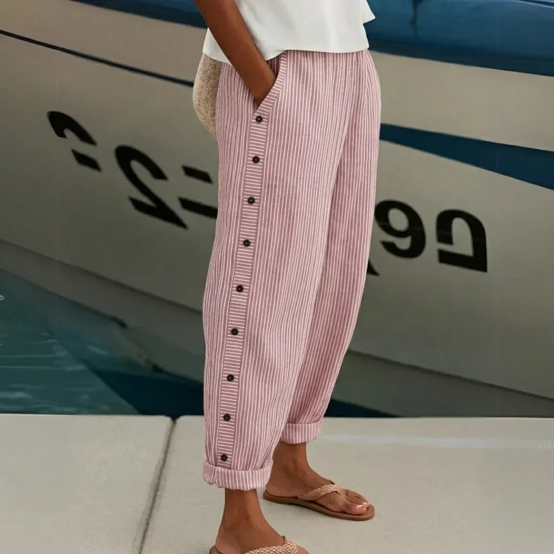Pantalon rayé à boutons