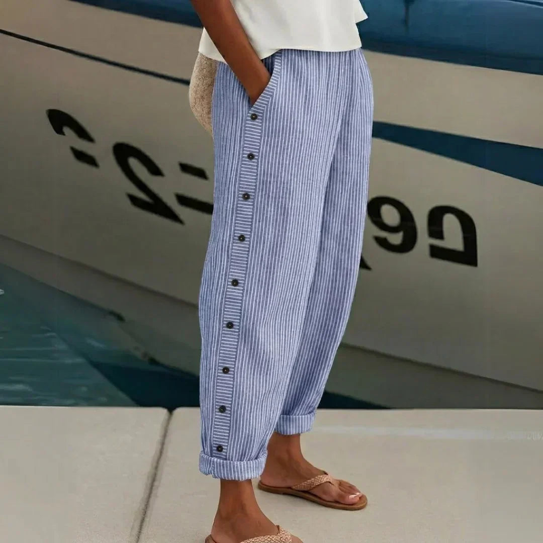 Pantalon rayé à boutons