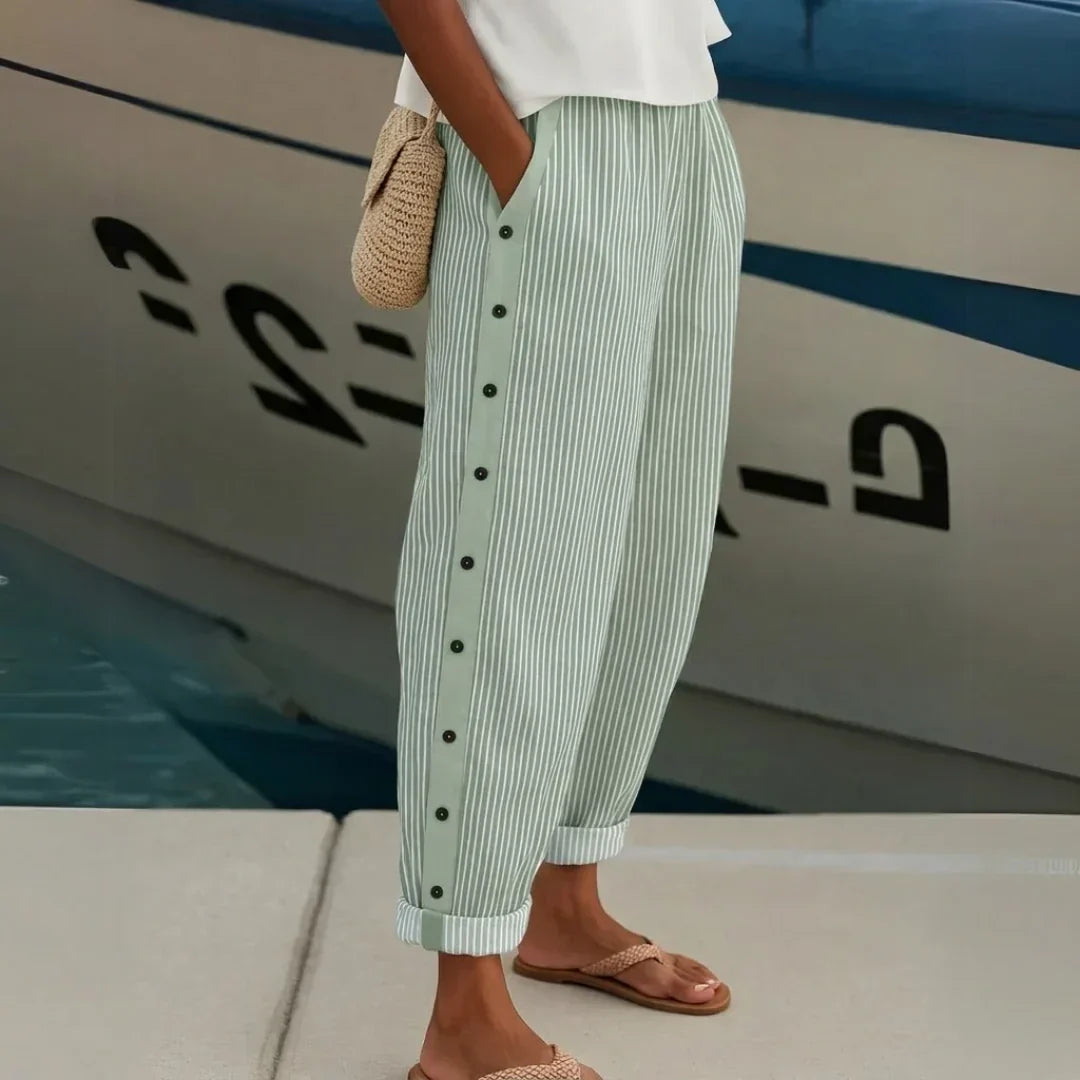Pantalon rayé à boutons