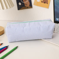 Striped Canvas Pencil Case and Stationery Organizer with Top Zipper